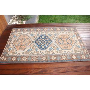 Alfombra Turca, Alfombra Vintage de 3.5x5.8 pies, Alfombra de Lana con Diseño de Plantas y Árboles Azules - Product Image 3