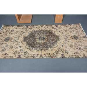 Vintage 3.6x7.1 ft Rug, Turkish Rug, <b>Brown</b> Oriental <b>Wool</b> Rug - Product Image 3