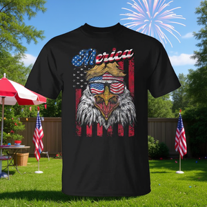 Camiseta Merica Eagle con diseño de bandera estadounidense, camiseta patriótica del 4 de julio para hombre, manga corta, cuello redondo - Product Image 3