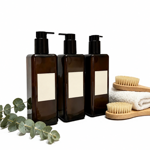 <b>Hair</b> Perm Lotion Set Dark Amber Square PET Pump Bottles with Towel and <b>Brush</b> - Product Image 1