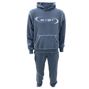 Ensemble survêtement pour homme avec impression personnalisée, sweat-shirt à capuche surdimensionné avec surpiqûres contrastées, ensemble décontracté 2 pièces, vêtements de sport, ensemble de jogging pour homme - Product Image 1