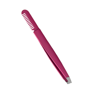 Pinzas de Cejas Rosadas de Acero Inoxidable Personalizadas al por Mayor con Marca Privada, Peine y Clip para Cejas - Product Image 1