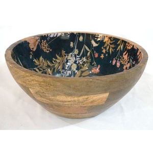 Cuenco grande Floral de madera, pegatina esmaltada aplicada, cuenco redondo decorativo multicolor de madera para servir aperitivos a precio de fábrica - Product Image 1