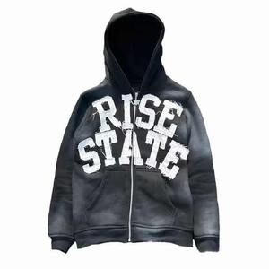 Sweats à capuche thermiques avec Sun Fade Hoodies Custom Vintage Distressed Embroidery Hoodie basics coton mélangé - Product Image 4
