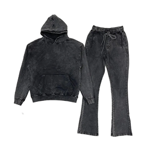 Conjunto de sudadera y pantalones de chándal lavados con ácido personalizados unisex, chándal con logotipo personalizado para hombre - Product Image 3