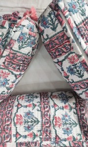 Coton écologique matelassé pour sac ensemble pochettes de maquillage vintage faites à la main avec fermeture à glissière et grande capacité - Product Image 4