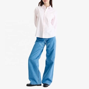 Jeans de Mezclilla Azul Claro para Mujer, Corte Ancho, Cintura Alta, Ajuste Holgado, Pierna Recta, Pantalones Largos Casuales para Uso Diario - Product Image 1
