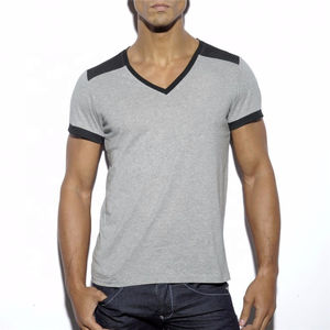 Camisetas de gimnasio con cuello en V para hombres al por mayor de alta calidad, camiseta ligera con patrón sólido Unisex Slim Fit - Product Image 6