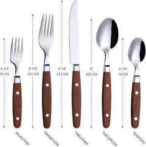 Juego de cubiertos de acero inoxidable de nuevo diseño moderno de 5 piezas con mango de madera manchado de nogal y remaches en las asas - Product Image 5