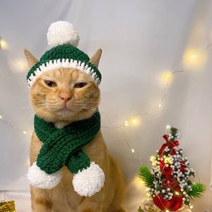 Conjunto de Gorro y Bufanda de Ganchillo para Gato, Estilo Navideño, para Fiestas, Disfraz para Mascotas - Product Image 2