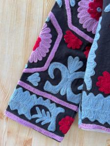 Indian Blue Cotton Suzani Hand Embroidered Jacket <b>Coat</b> for Women Casual Winter Outerwear <b>Crocheted</b> Weaving Button Bridesmaid - Product Image 5