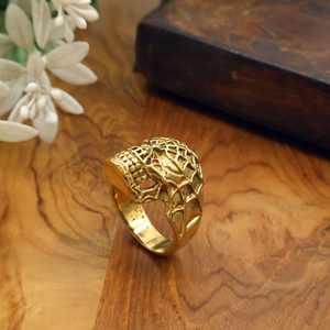 Bague vintage en laiton doré avec motif toile d'araignée et crâne pour homme, style gothique punk motard, bijou en métal lourd - Product Image 2