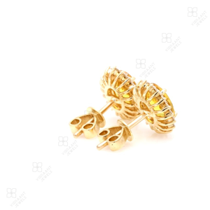 Fourniture directe d'usine 14K 18K clous de saphir jaune naturel et boucles d'oreilles Halo mignon diamant 8x6MM coupe ovale saphir en gros - Product Image 5