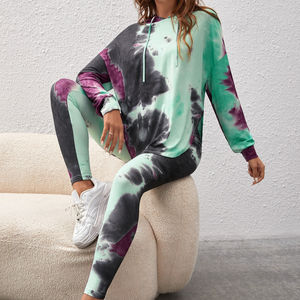 Personnalisable Tie Dye Slim Fit Spandex/Coton Polaire Ensembles d'entraînement Logo complet Pantalon de survêtement à capuche XL Respirant Écologique - Product Image 1