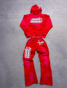 Survêtement pour hommes de haute qualité imprimé Logo Anti-rétrécissement surdimensionné lavage à l'acide sérigraphie pantalons de survêtement évasés et ensembles de sweat à capuche - Product Image 2