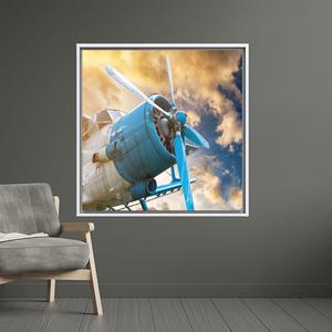 Impression sur toile d'avion vintage bleu : œuvre d'art d'avion rétro pour la maison ou le bureau, encadrée de blanc - Product Image 1