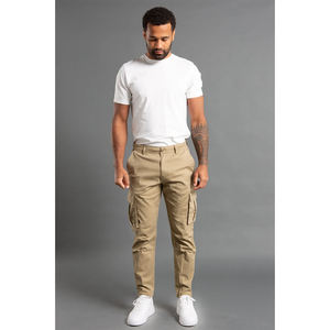 Pantalones cargo de algodón para hombre con tela transpirable, múltiples bolsillos, costuras duraderas, ajuste cómodo para uso casual y al aire libre. - Product Image 5