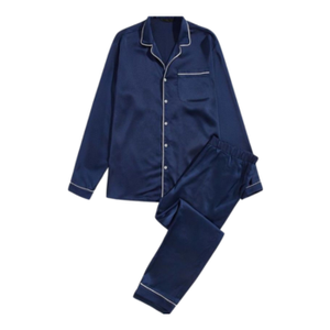 Ensemble de pyjama en satin boutonné pour femmes grande taille, doux, léger, respirant, motif uni, été, automne, printemps - Product Image 5