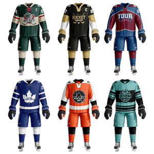Ensemble complet d'uniformes de hockey sur glace, équipement d'équipe professionnel, maillot personnalisé sublimé, pantalon assorti, chaussettes, gants, vêtements de sport athlétiques - Product Image 1