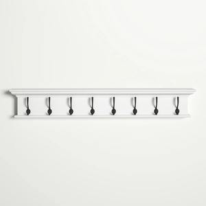 Traditional White Wall <b>Shelf</b> with 8 Double <b>Hooks</b> in Bronze Extra Long Entryway <b>Coat</b> Rack - Product Image 3