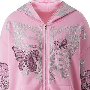 เสื้อฮู้ดมีซิปสำหรับผู้ชายเสื้อฮู้ดพลอยเทียมสไตล์สตรีทแวร์ - Product Image 5