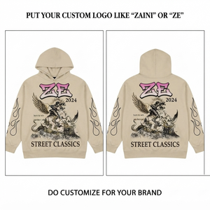 Sudadera con Capucha de Felpa de Algodón Premium de 500 GSM, Color Beige, con Estampado Gráfico, Bordado Personalizado, Impresión Puff, OEM - Product Image 1