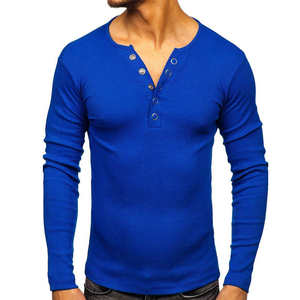 Fournisseur direct d'usine, vente en gros de t-shirts à manches longues pour hommes en coton 100%, style hip-hop, coupe ajustée, design de col - Product Image 1