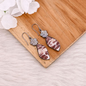 Malinga Jasper Gemstone <b>Handmade</b> <b>Earrings</b> Dangler Black Ruthenium Black Rhodium Trendy Wholesale Manufacturer - Product Image 3