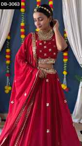 Vêtements ethniques indiens Faux Georgette avec broderie et conception de séquence Travail Mariage et Festival Wear Lehenga Choli pour les femmes - Product Image 3