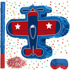 小さな飛行機ピニャータスペース飛行機のテーマ誕生日パーティーピニャータとスティック目隠し紙吹雪メキシコのパーティー用品