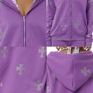 Sweats à capuche en strass pour femmes de qualité supérieure vêtements pour adultes prix bon marché sweats à capuche respirants anti-rides pour femme avec logo personnalisé/dessins - Product Image 4