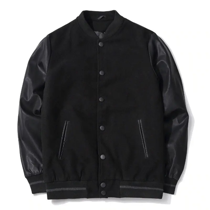 2023 Best Trending Design Hot Selling High Quality Customized Logo Printing Men Leather Sleeves Stand Collar Men Varsity Jacket