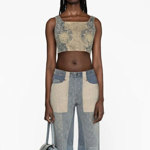 Professional Manufacturers' Custom Designed Women's Y2K Style Stylish Sexy Leak <b>Denim</b> <b>Corset</b> Digital Printed Coated Process - Product Image 1