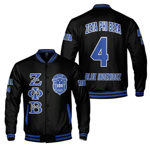 Zeta Phi Beta 1920 Fondateurs Varsity Blue White Jacket Sorority Letterman ZPB Greek Life Chenille Patch Style - Product Image 3