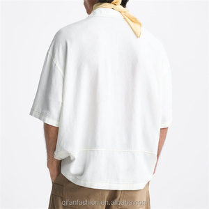 Wholesale Custom Contrast Top Stitching Patch <b>Pockets</b> Mandarin Collar Double Breasted Short Sleeves Linen Cotton Anti-Wrinkle - Product Image 6