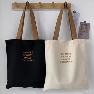 Promotional Custom logo Eco-friendly Canvas Shopping Tote Bag Letters Cotton Tote Bag with Webbing Hand Strap Tote Bag