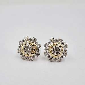 Pendientes de Diamantes Naturales de Oro Amarillo de 14k de Diseño Vintage, Certificados por IGI, Corte Brillante Redondo - Product Image 1
