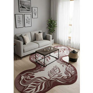 Tapis d'intérieur en laine beige moderne et personnalisé, forme de feuille irrégulière, tissé à la main, avec support en latex, pour la décoration du salon, cadeau de Nouvel An - Product Image 4