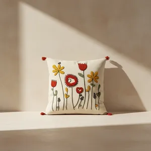 Funda de Cojín Decorativa Bordada con Flores Coloridas, Lavable, con Diseño de Jardín, Sin Relleno - Product Image 2