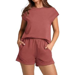 Ensemble décontracté d'été 2 pièces personnalisé pour femme : hauts à manches courtes et shorts à taille élastique avec poches, 100 % coton, séchage rapide - Product Image 3