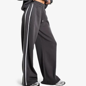 Women's Custom Soft Touch Sweatpants Tall Side Stripe <b>Wide</b> <b>Leg</b> <b>Joggers</b> Straight <b>Leg</b> Pants Trouser-Wholesale Customizable Solid - Product Image 1