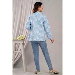 Women's Lightweight Cotton Quilted Sky Blue <b>Jacket</b> Printed-SHKL1025 - Product Image 2