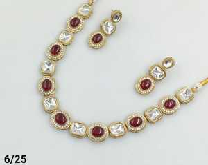 Diseñador de fiesta desgaste AntiquePlated Kundan piedra joyería tradicional hermoso diseño Simple gargantilla collar pendiente para mujer - Product Image 3