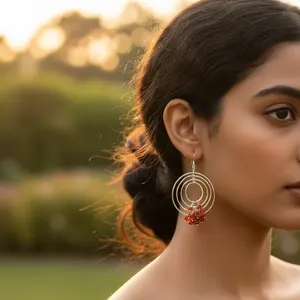 Boucles d'oreilles rondes en argent sterling 925 pour femmes, style vintage tendance, pierres précieuses rouges, diamants, or, or blanc, or jaune, options - Product Image 2