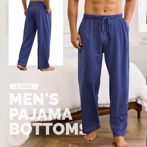 Pyjama en tricot pour homme, toucher coton doux, séchage rapide, respirant, manches longues, poches, extensible, confortable, vêtements de détente pour la maison - Product Image 1