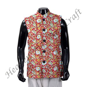 Chaqueta acolchada de estilo bohemio hecha a mano para hombre, abrigo de invierno con estampado de algodón puro de bloque con cierre de botón, algodón estampado - Product Image 1