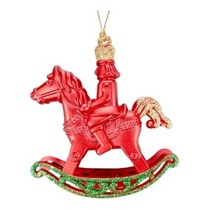 Noël nouvel an décoration rouge vert or paillettes acrylique 3D soldat tour cheval à bascule ornement - Product Image 1