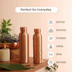 Bouteille d'eau en cuivre pur ayurvédique avec bouchon anti-fuite - Vaisselle artisanale pour le bien-être, pour la santé et l'hydratation quotidienne - Product Image 4