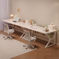 Bureau extra long OEM avec étagère de rangement, blanc chaud, double table d'écriture longue, poste de travail compact pour 2 personnes, idéal pour le bureau à domicile