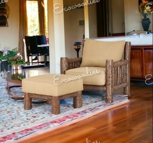 Cómoda silla de jardín de bambú de lujo con taburete de reposapiés otomano para ocio al aire libre o muebles de restaurante y Hotel - Product Image 2